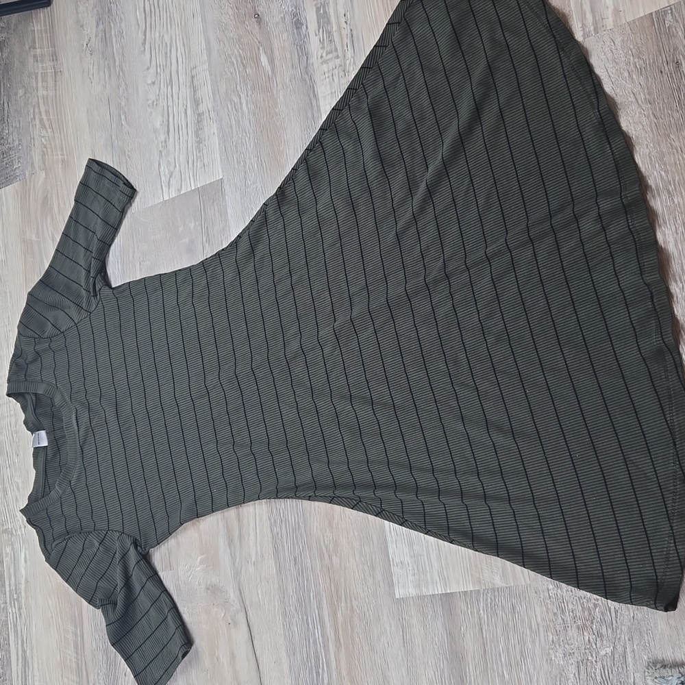 Old Navy S short sleeve dress Dark green black stripe knit stretch